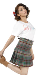 pleated plaid mini skirt