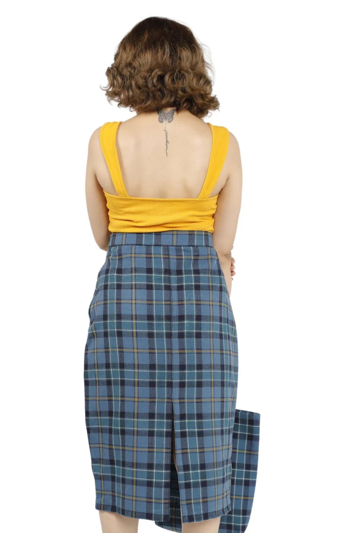 Classic Tartan Plaid Pencil Skirt with Back Slit