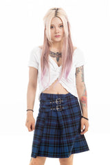 Dual-Buckle Tartan Plaid Mini Skirt