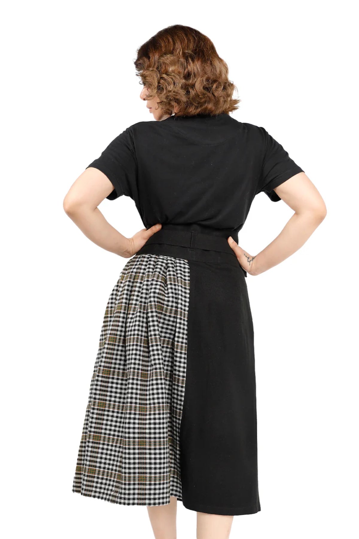 Asymmetric Plaid Skirt with Belt Loops and Side Pocket