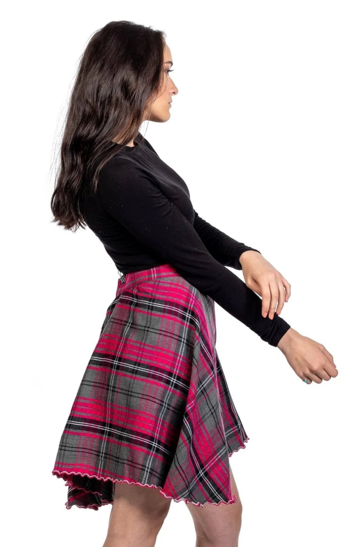 Front Button Midi Plaid Skirt