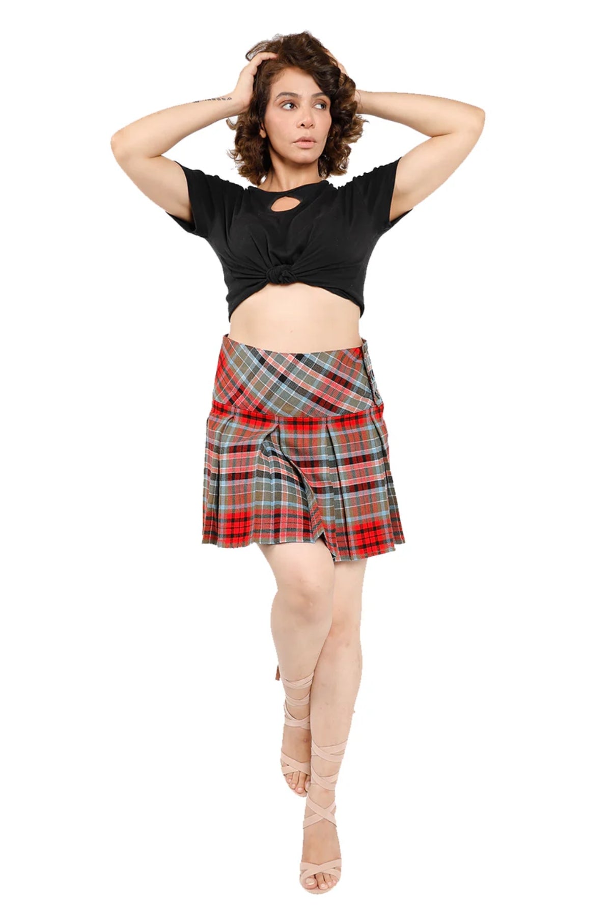 Box Pleat Mini Skirt with Side Button Closure