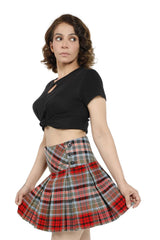 High-Waisted Box Pleat Mini Skirt with Side Button Closure