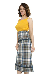 High-Waisted Long Ruffle Plaid Skirt