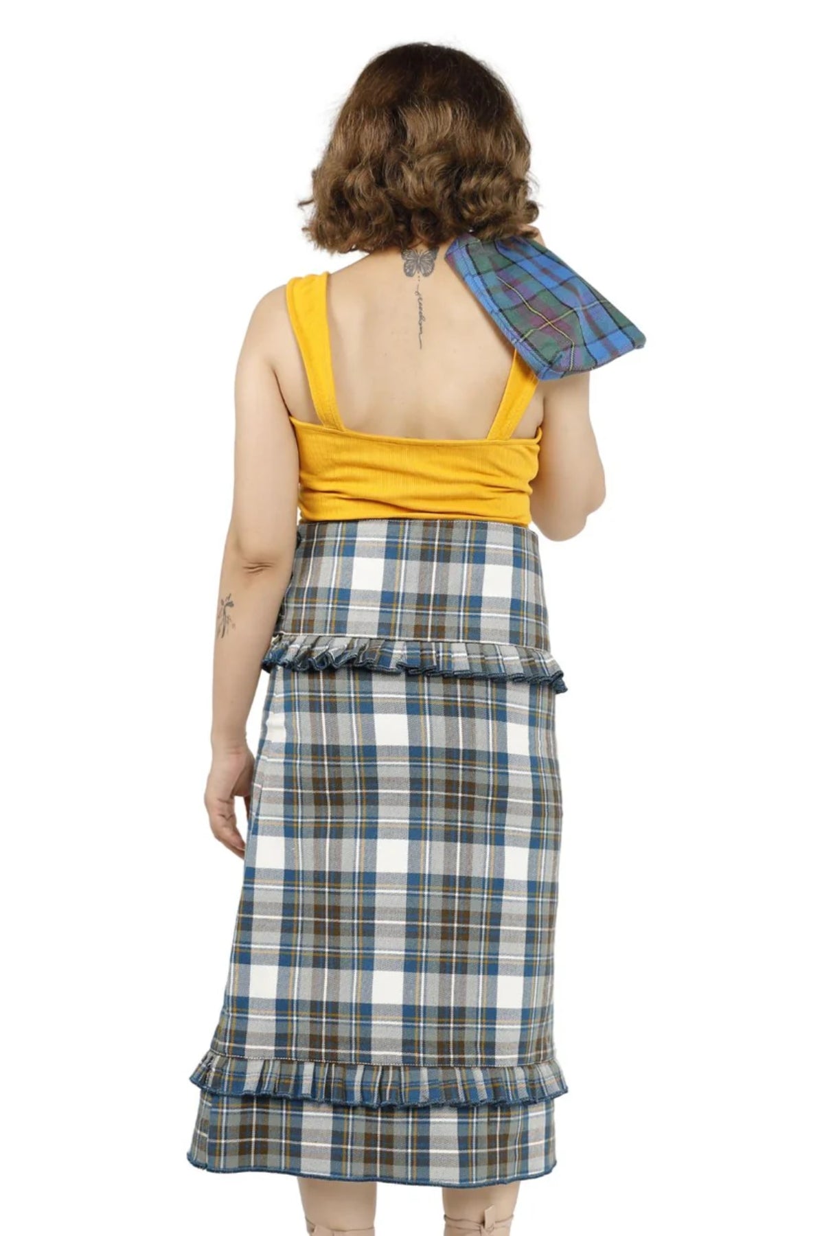 High-Waisted Long Plaid Skirt