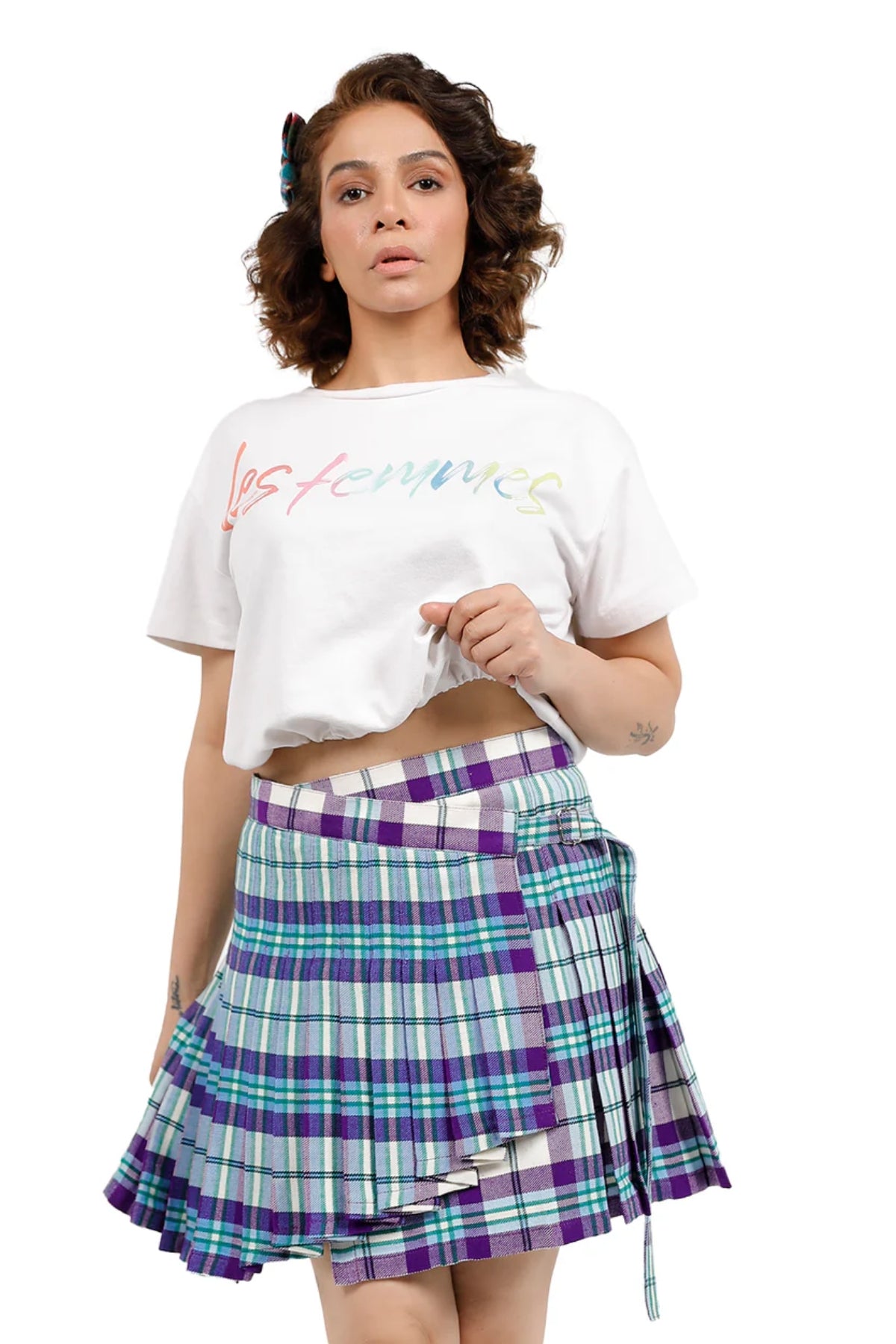 elegant wrap plaid mini skirt