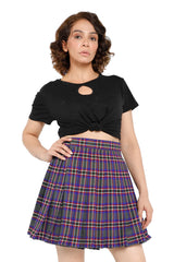 Wrap-Around Plaid Pleated Skirt